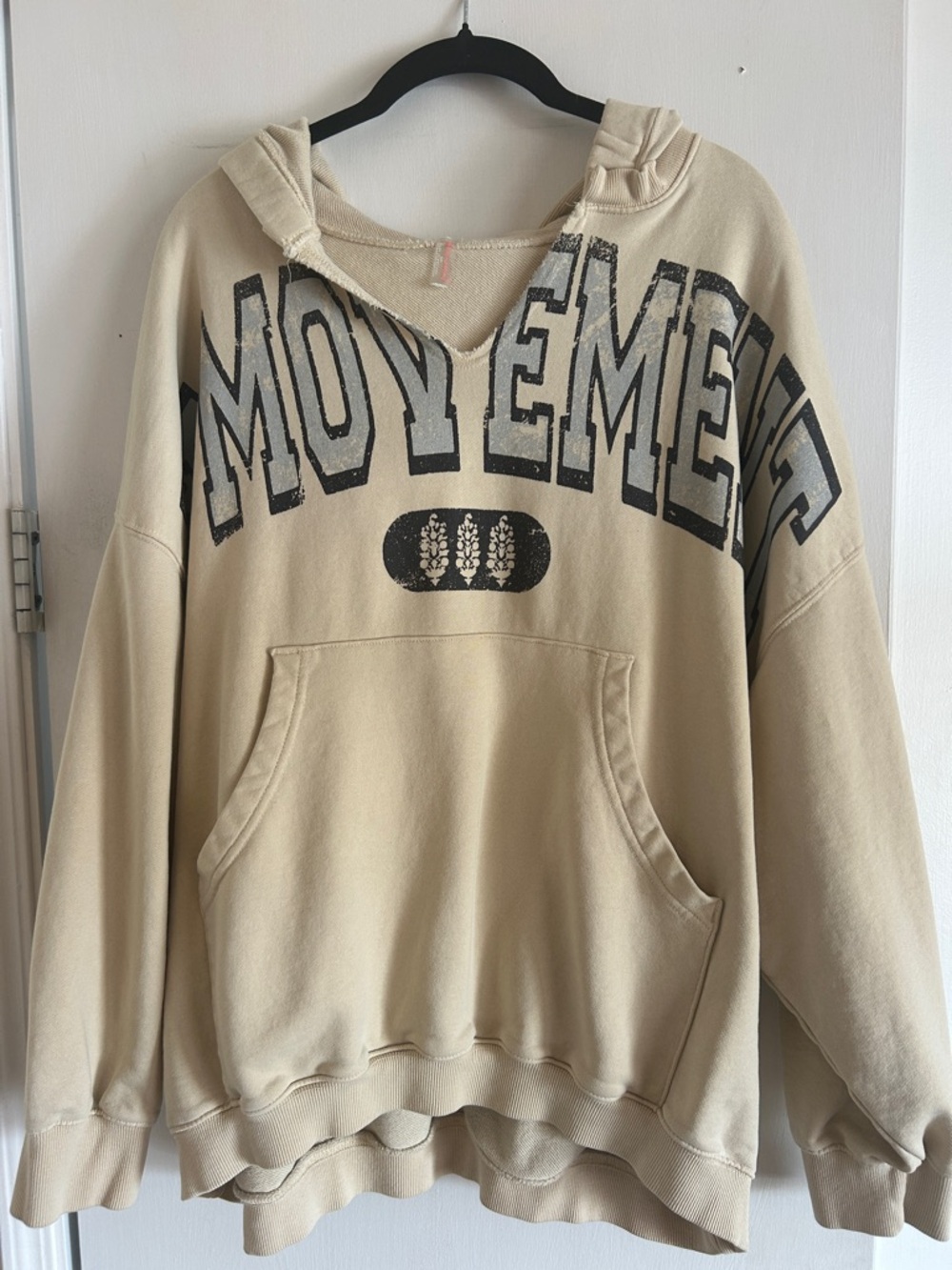 FP Movement by Free People Cream Graphic Hoodie with Black Print